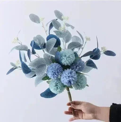 White Fake Flowers Blue Bouquet Hydrangea Artificial Flowers Chrysanthemum Silk Flowers Artificial for Decoration Flower - nimteststore